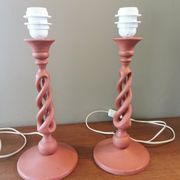 Paire de lampes vintage en bois torsadé