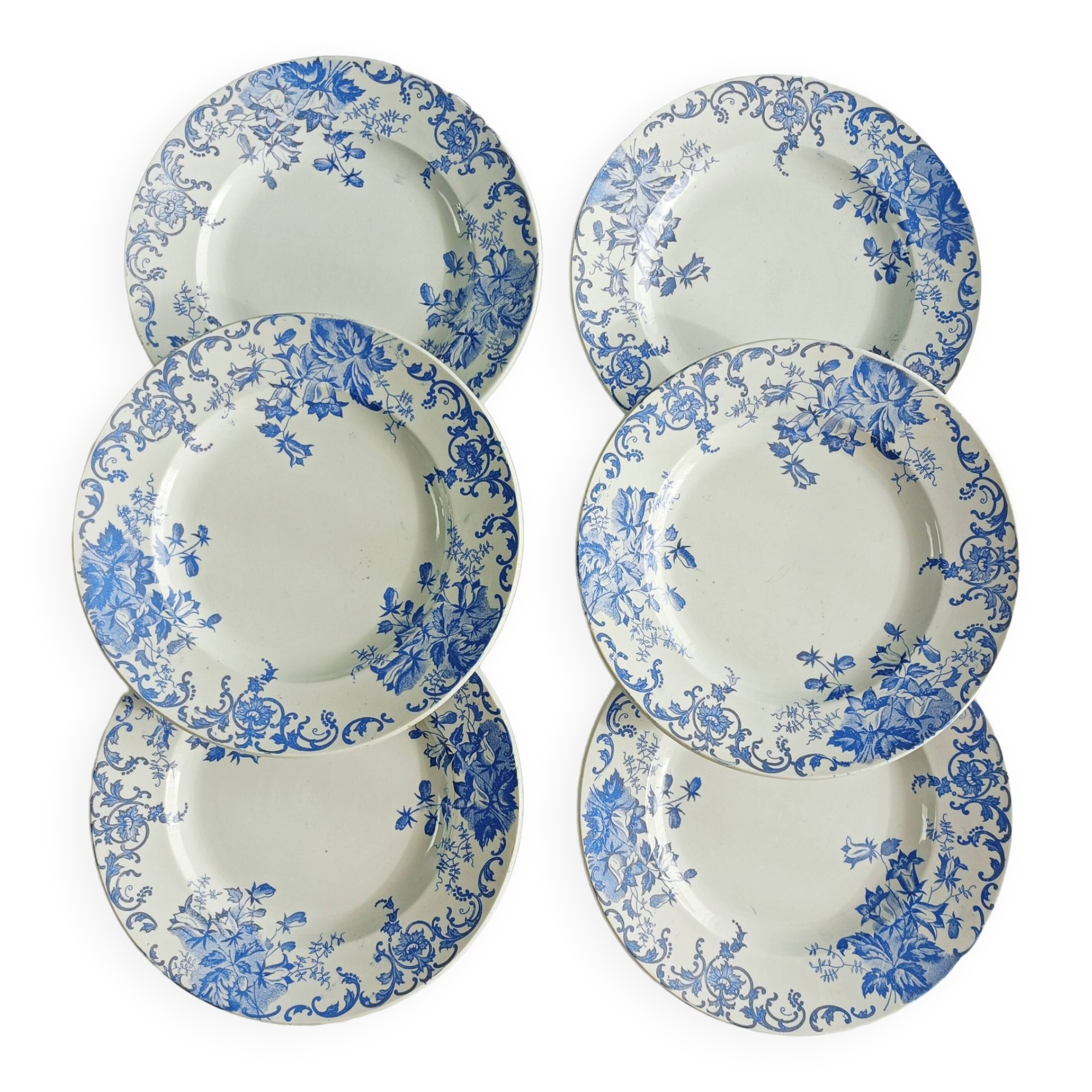 Lot de 6 assiettes semi-creuses terre de fer Saint Amand et Hamage, Campanule