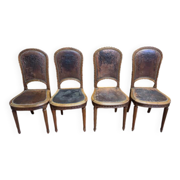 Set of 4 Louis XVI leather chairs