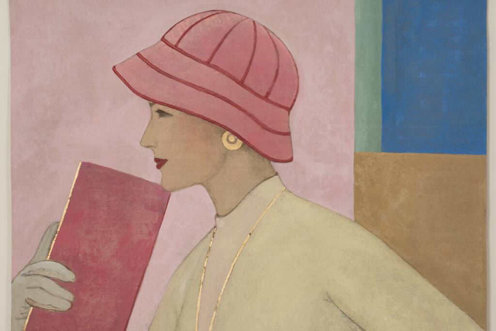 Painted canvas depicting a woman from the 1950s. Contemporary work.