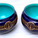 Paire de cache-pots - signée et numérotée sarreguemines - bleu cobalt foncé - xixème