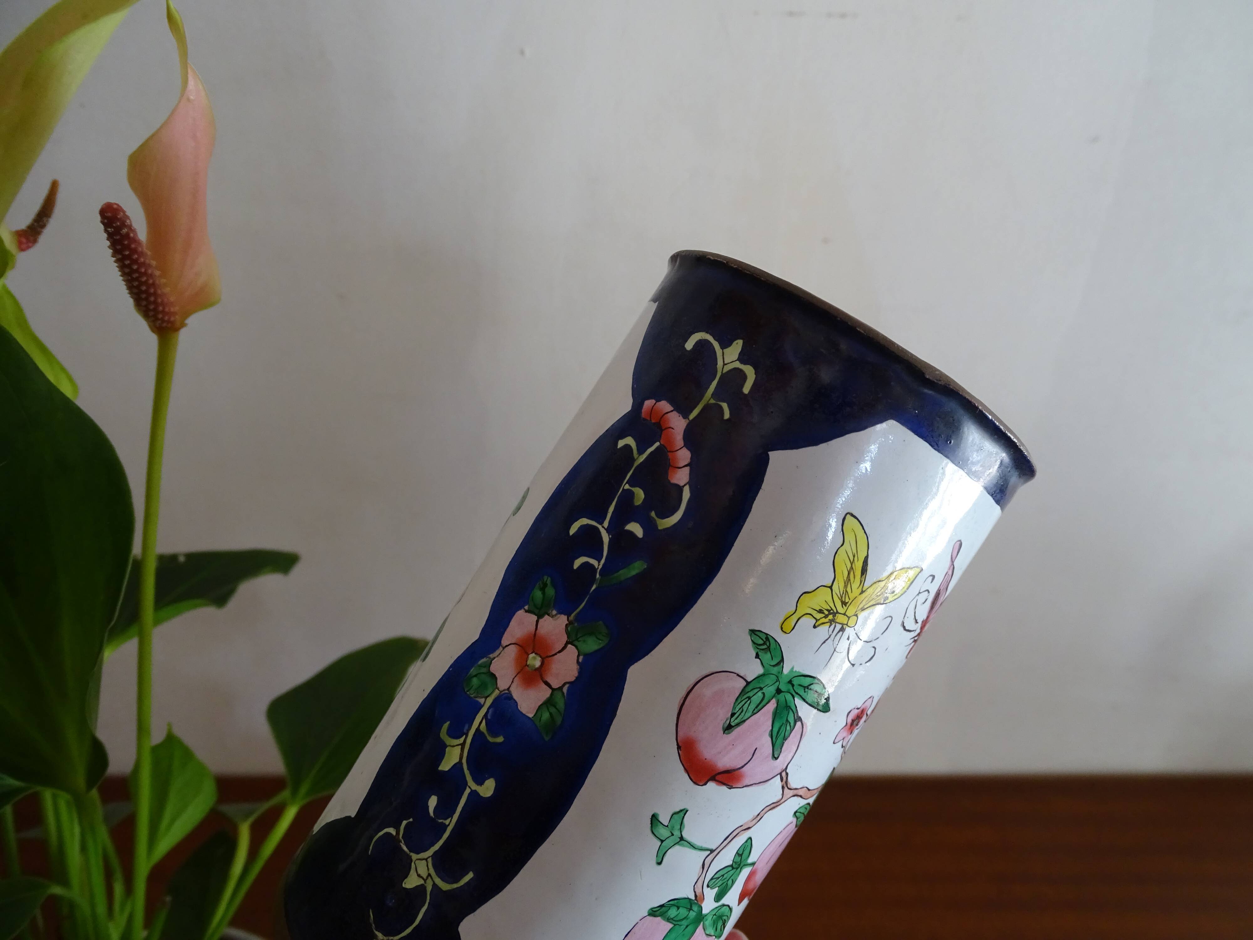 Cloisonné enamel pencil pot on copper