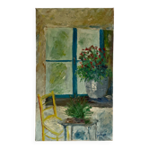 Huile sur toile nature morte bouquet de fleurs par Serge Doceul 1986