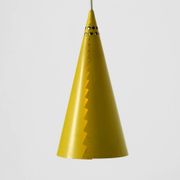 Rare Mid Century Modern cone shaped pendant lamp made of sheet steel in yel