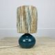 Blue ceramic ball lamp with wool lampshade, vintage