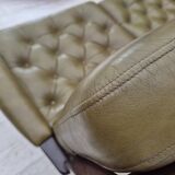 1970s, Scandinavian 2 seater sofa in original condition, green furniture leather, solid teak wood.