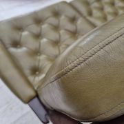 1970s, Scandinavian 2 seater sofa in original condition, green furniture leather, solid teak wood.