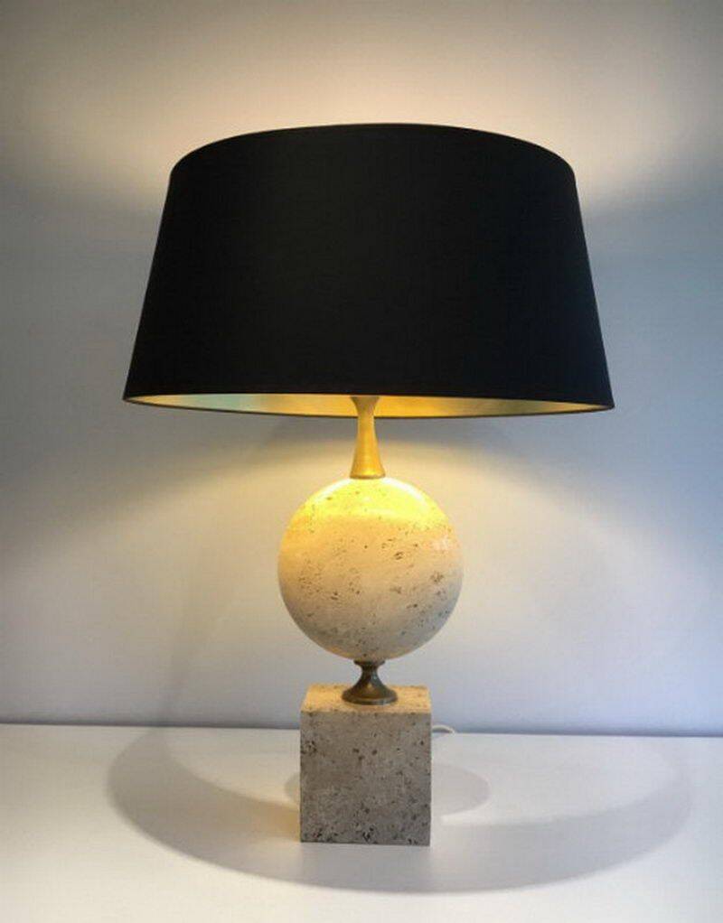 Large lamp in travertine. Philippe Barbier