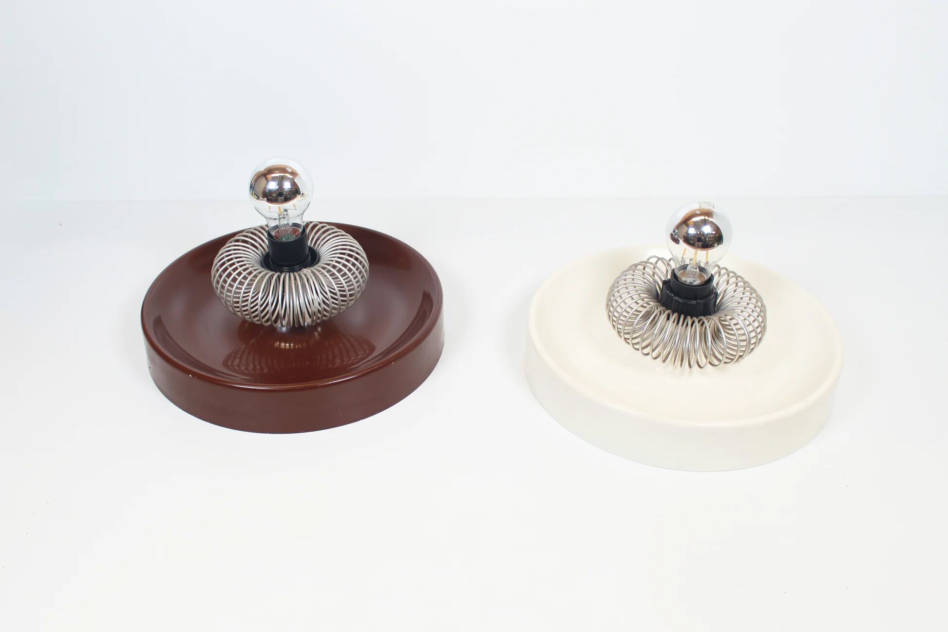 Pair of space age 'spring' wall lamps by elektrofém, hungary, 1970s