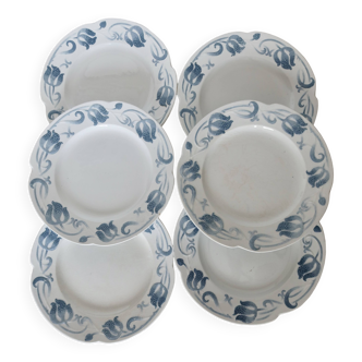 6 assiettes plates - Service antique de vaisselle 82 pièces faïence Sarreguemines style Art Nouveau