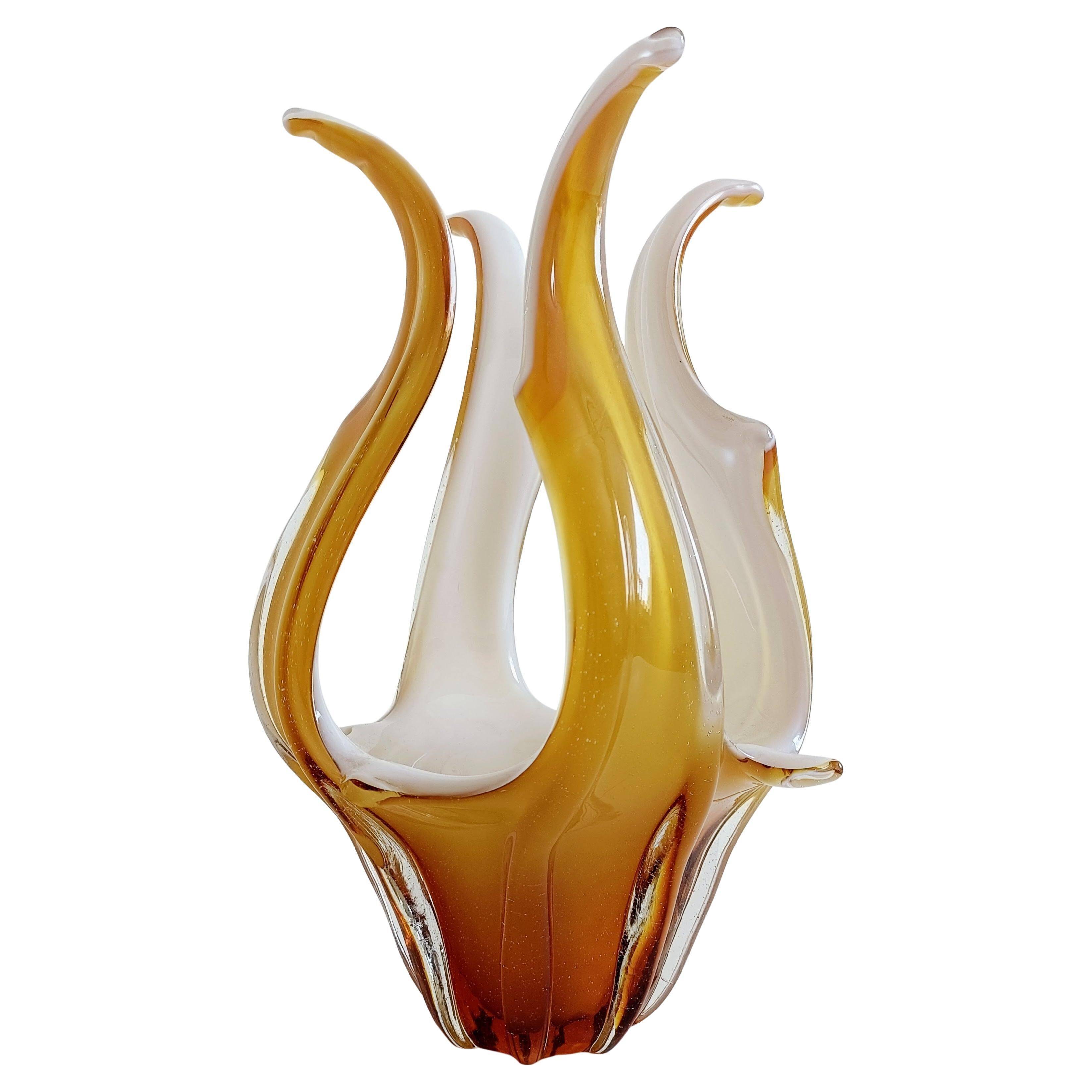 Mid-Century Modern Murano Glass Vase, Amber & Opal, Italy, 1960s