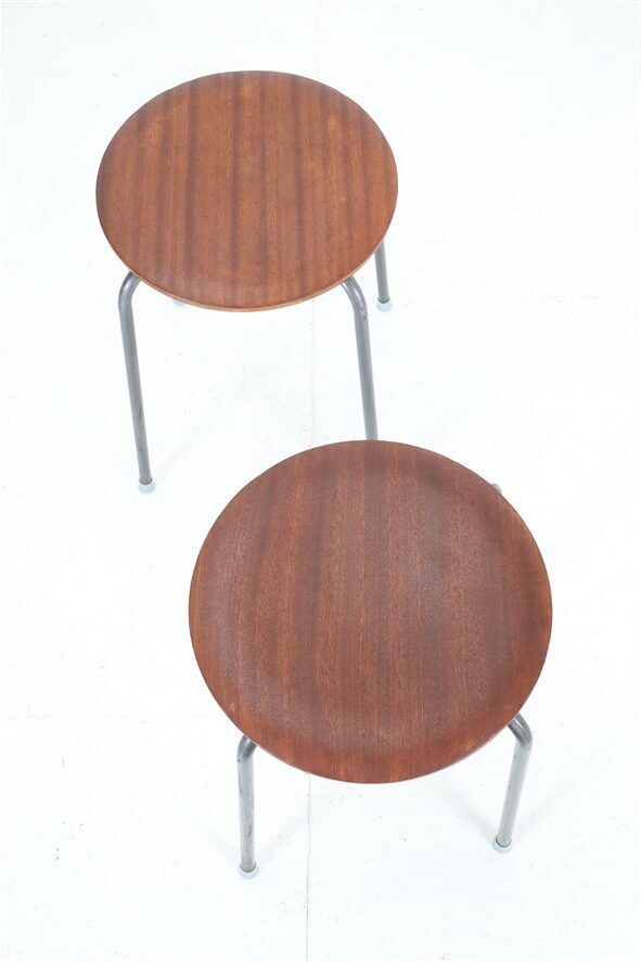 Set of 2 mid-century stools / teak / steel / Danish industrial design / 1960s