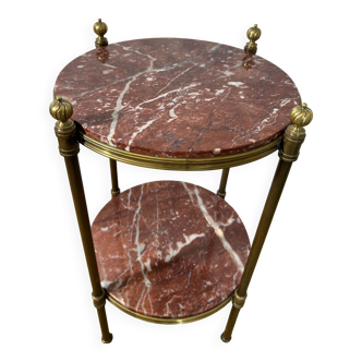 Two-tiered gueridon in Emperador marble on a brass structure, 1970s.