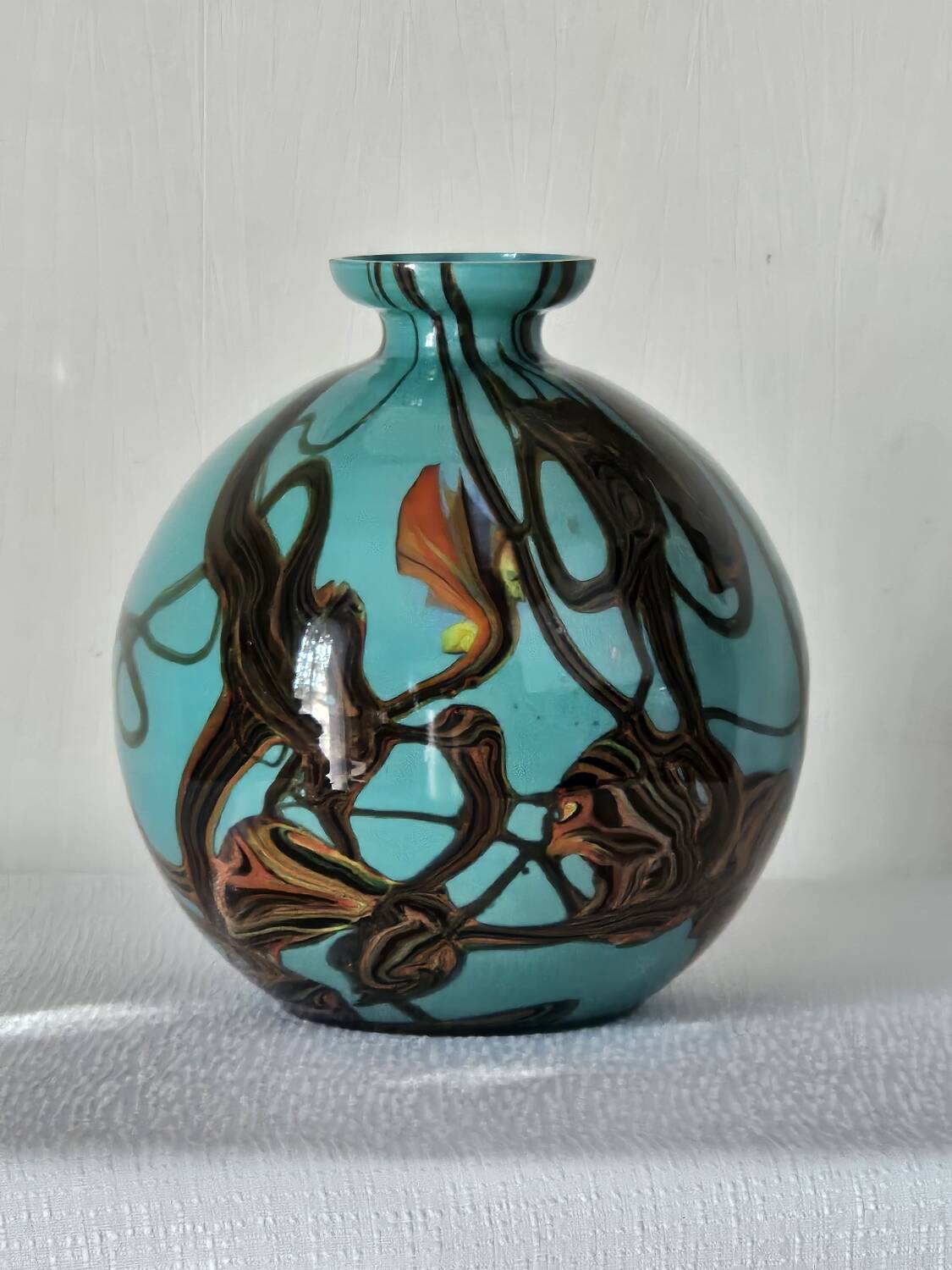 Vintage Czech multicoloured blown glass ball vase