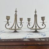 Pair of candlesticks, gilded and enamelled brass, Art Nouveau, early 20th century