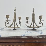 Pair of candlesticks, gilded and enamelled brass, Art Nouveau, early 20th century