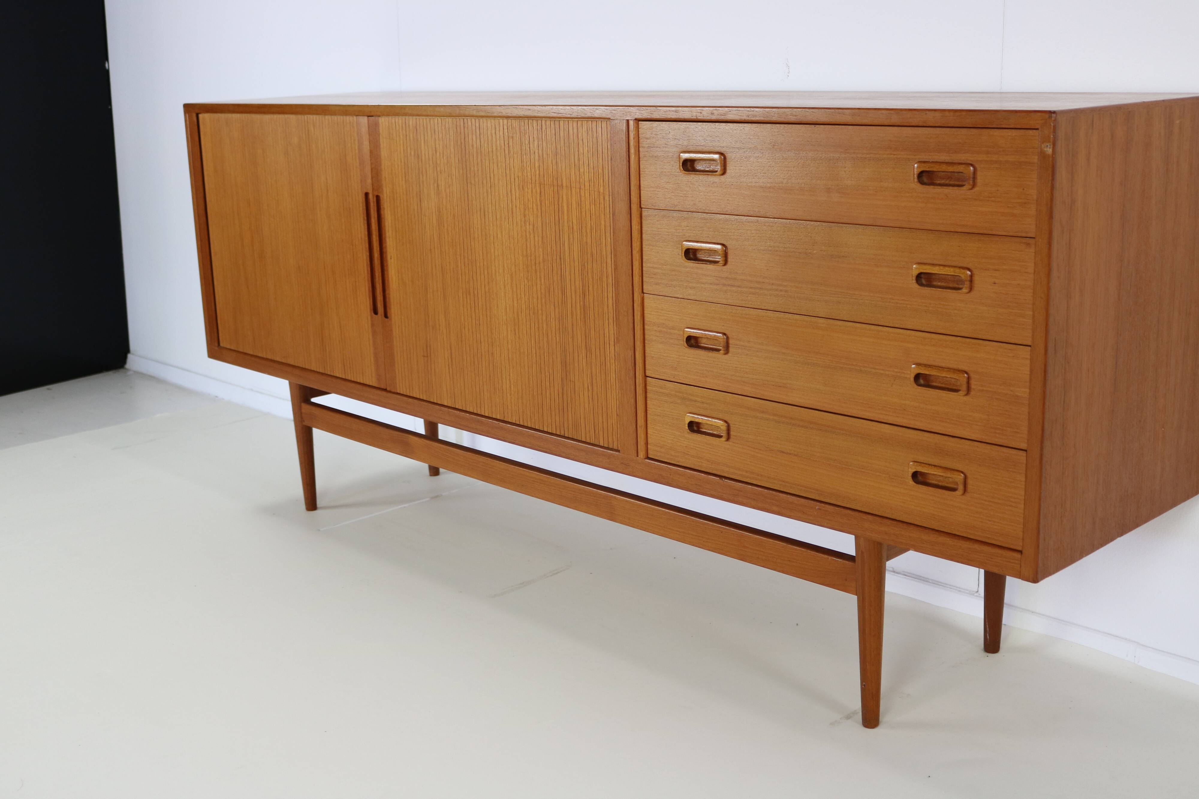 Teak enfilade with 2 tambour doors