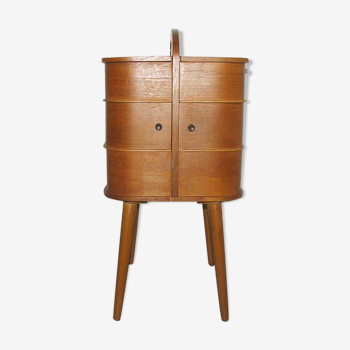 Mid Century Sewing Box With / Side Table. Asystent Teak 1960/70s