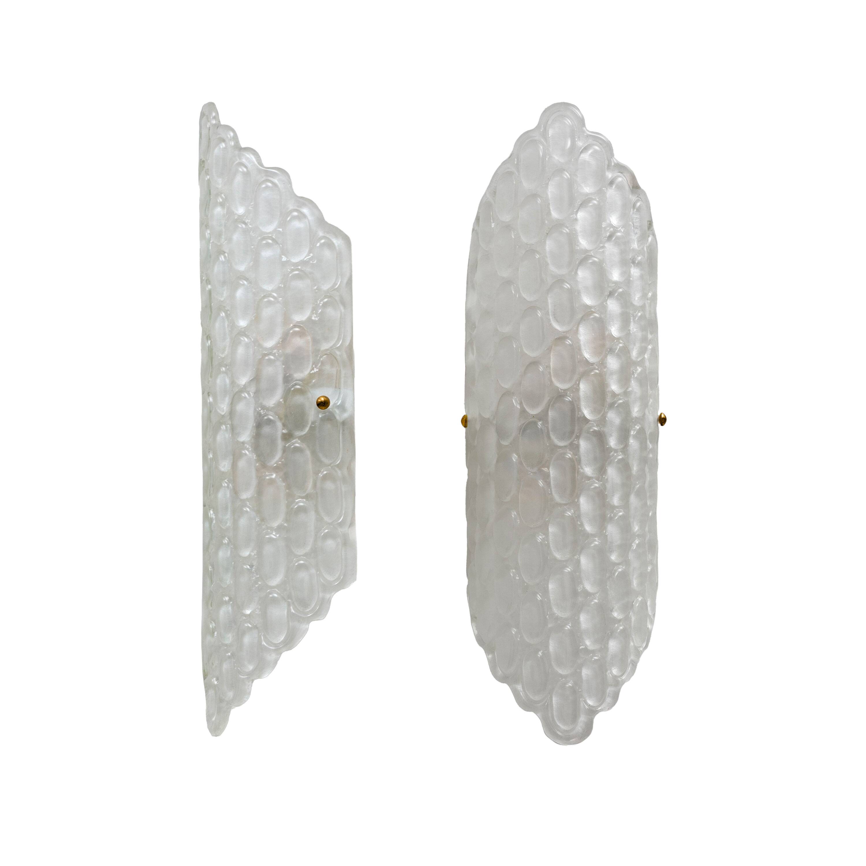 Pair of Clear Murano Glass Wall Sconces with Textured Relief