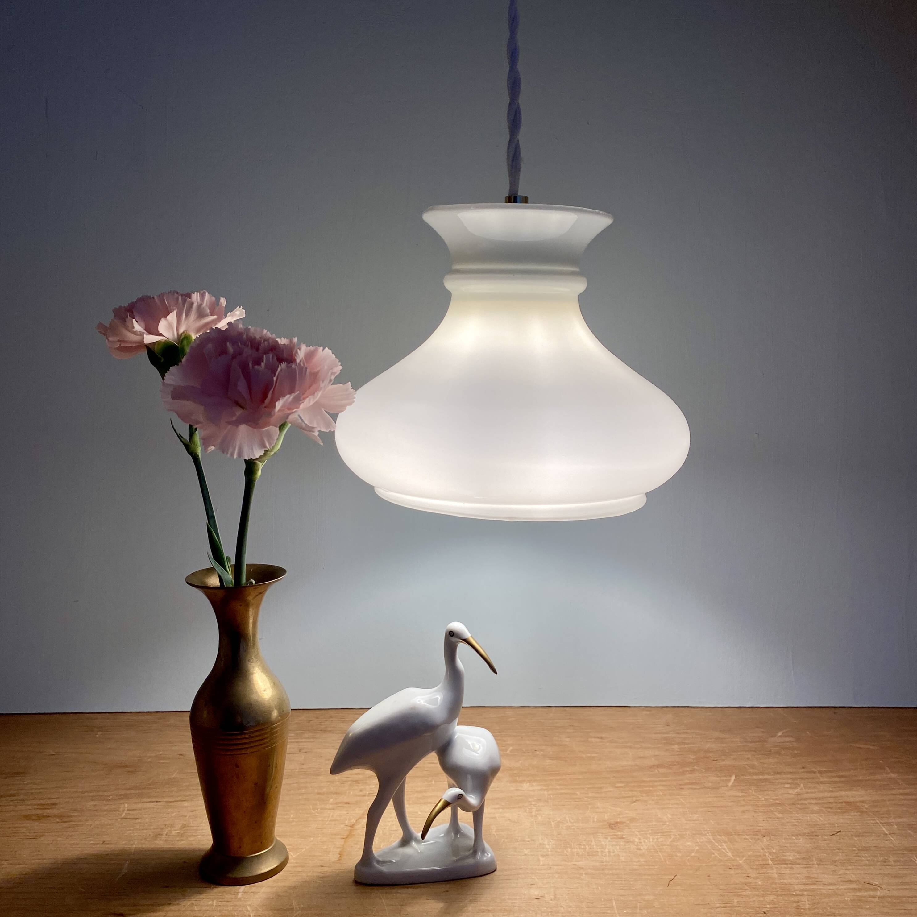 Vintage globe pendant light in white opaline