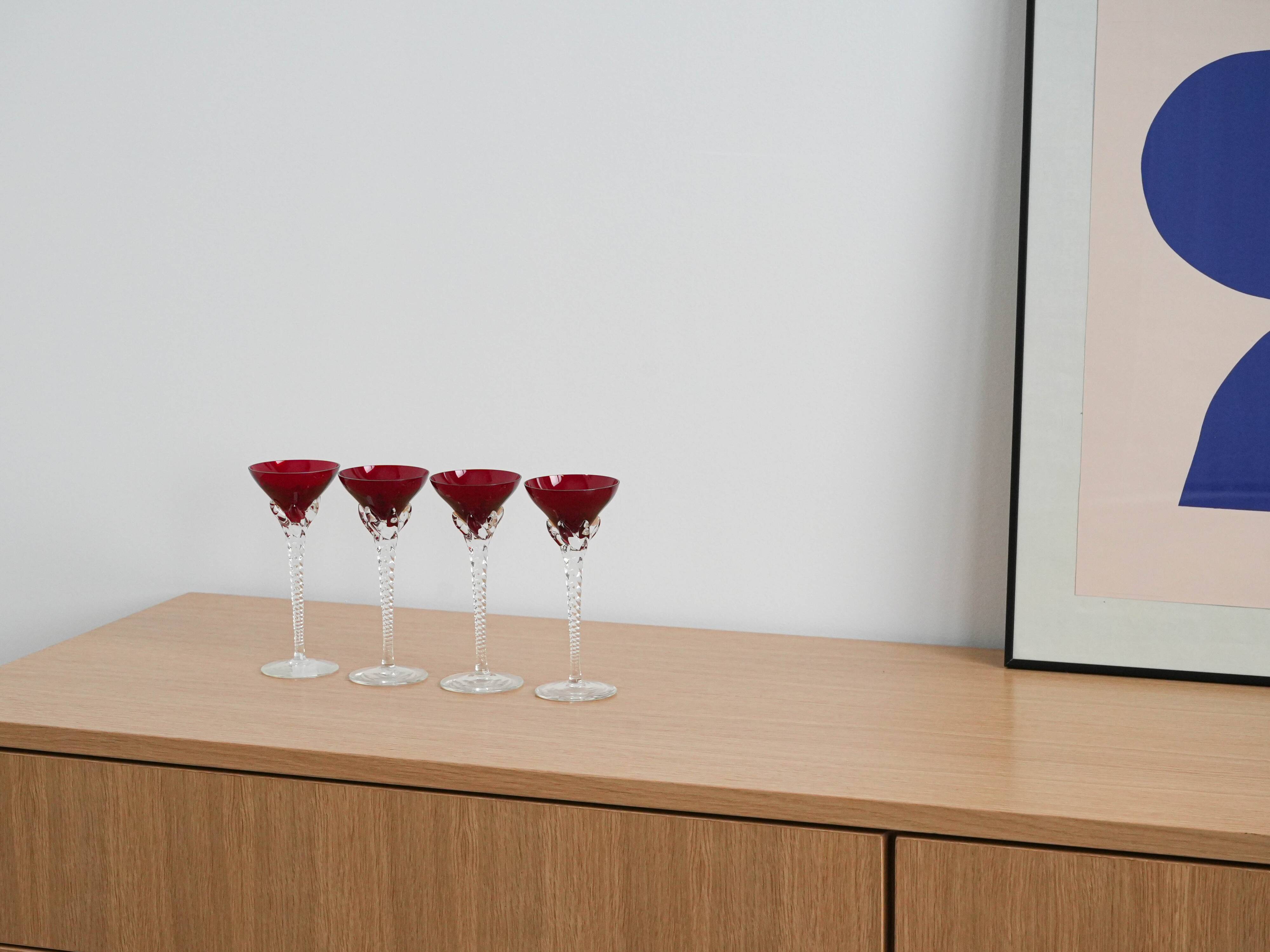 Set of ruby glasses, Danish design, 1970s, manufactured in Denmark