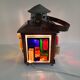 Copper lantern table lamp and 60s multicolored glasses