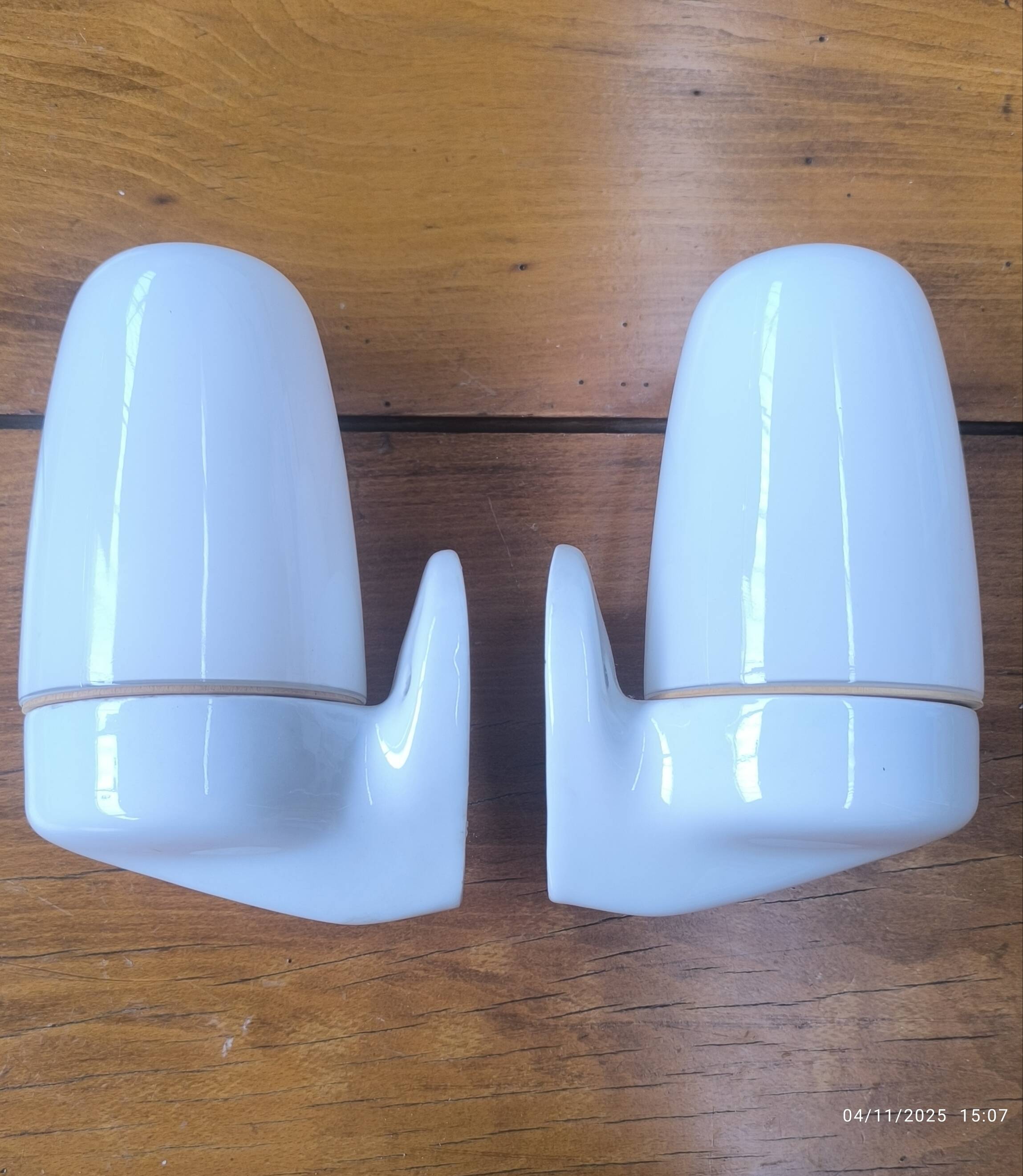 Pair of Bauhaus porcelain and opaline glass wall sconces, 1950