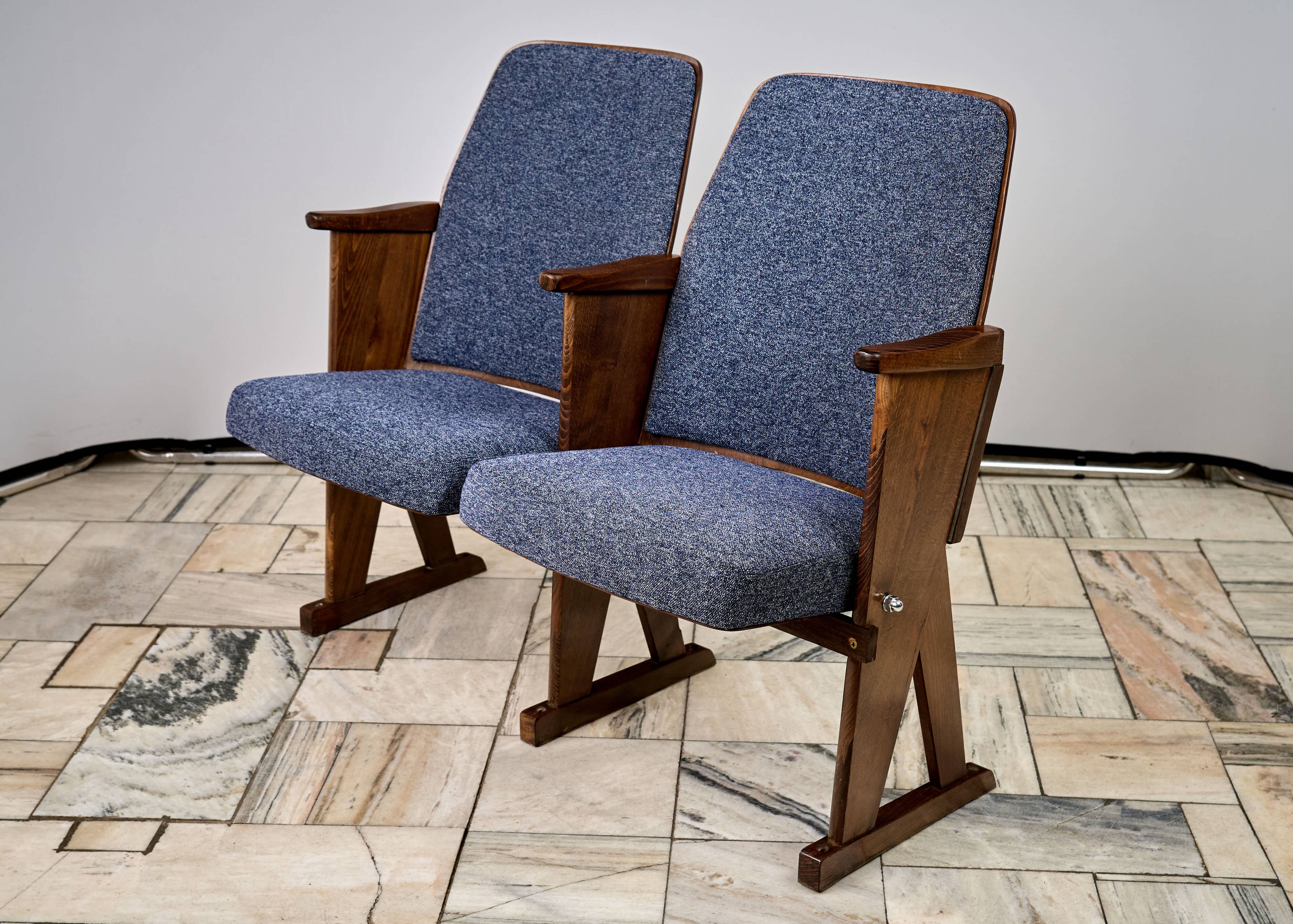 Vintage Blue Folding Cinema Chairs, 1970s Czechoslovakia
