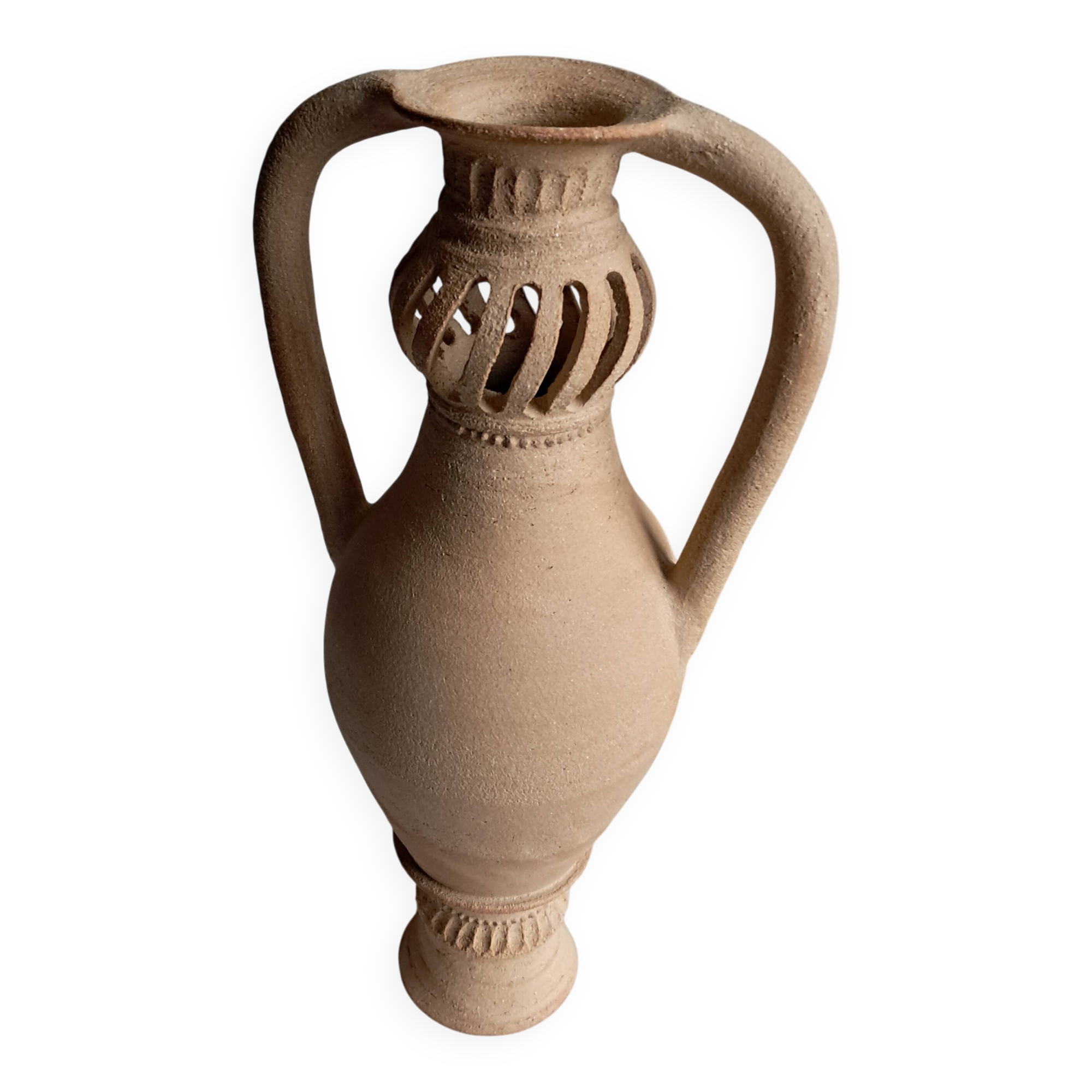 Large pierced stoneware vase