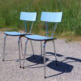 Pair of chairs in blue formica - vintage