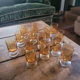 Set of 14 amber glasses – France, 1960s-1970s