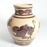 Vintage Ceramic Vase with Brown Bulls and Bands