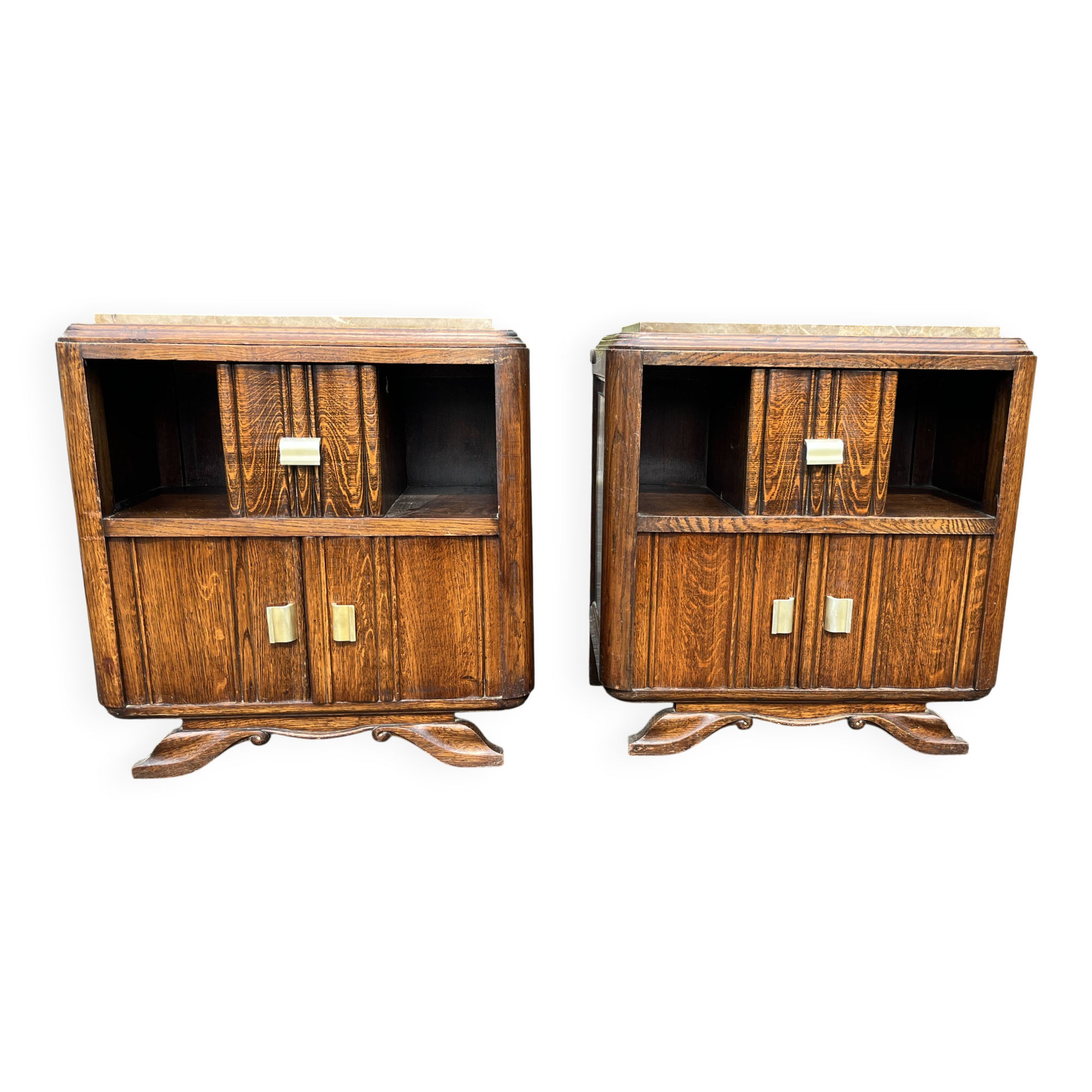 Pair of antique oak bedside tables - Art Deco style with tops