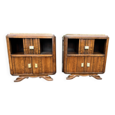 Paire de tables de chevet anciennes en chêne - Style Art Déco avec plateaux