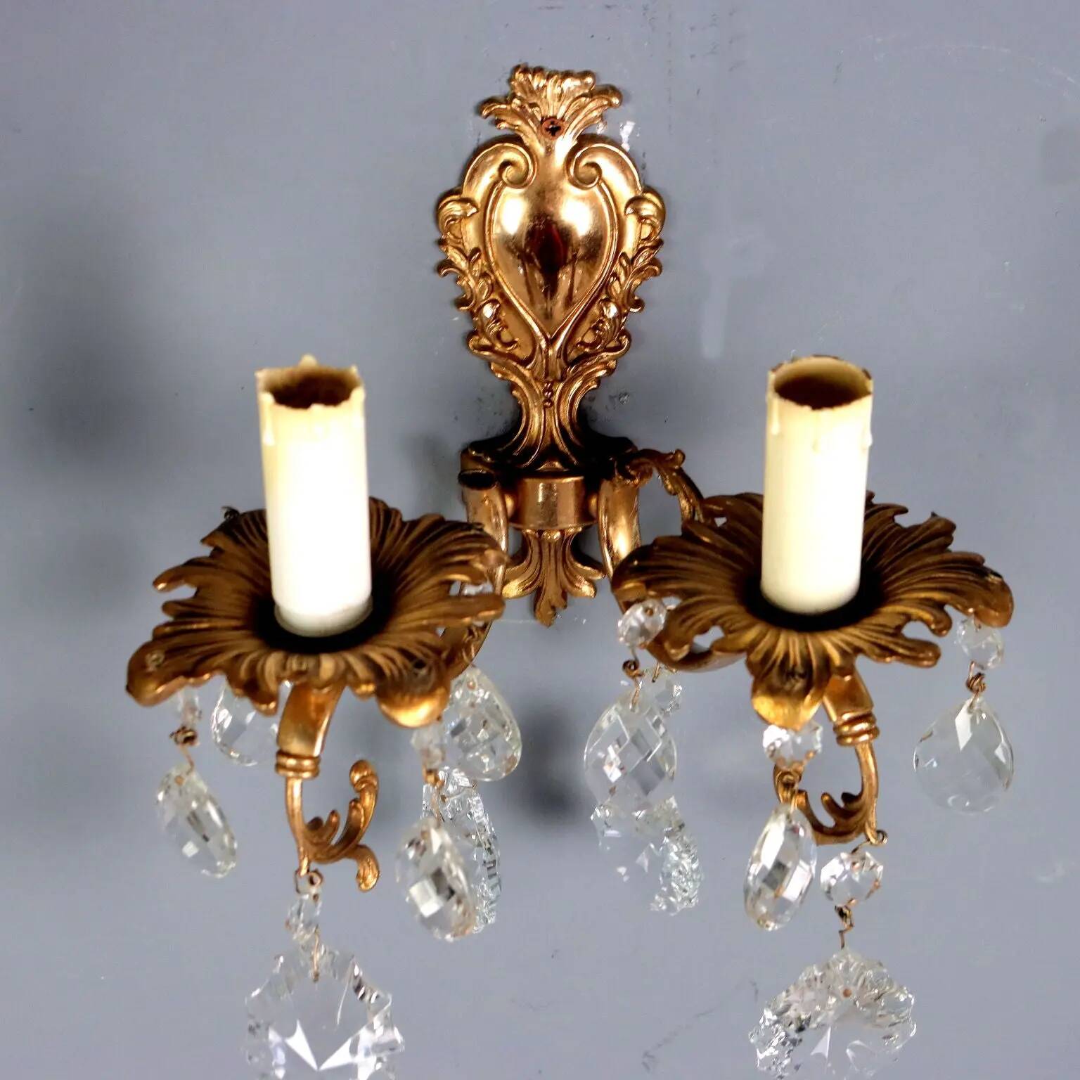Antique wall sconces in Rococo style, bronze, Italy, 20th century.