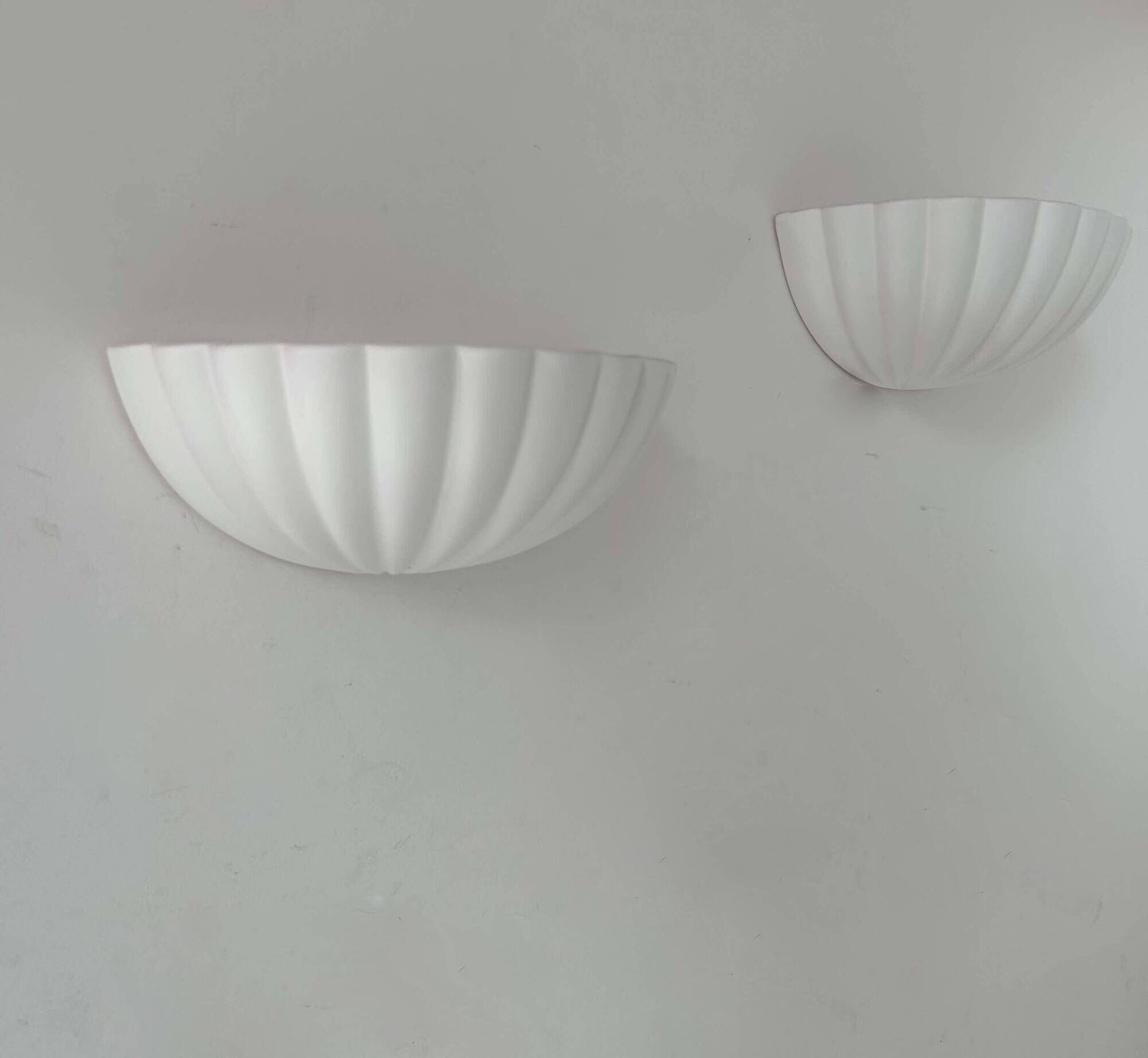 Pair of vintage shell wall lights, matte white, France 1970