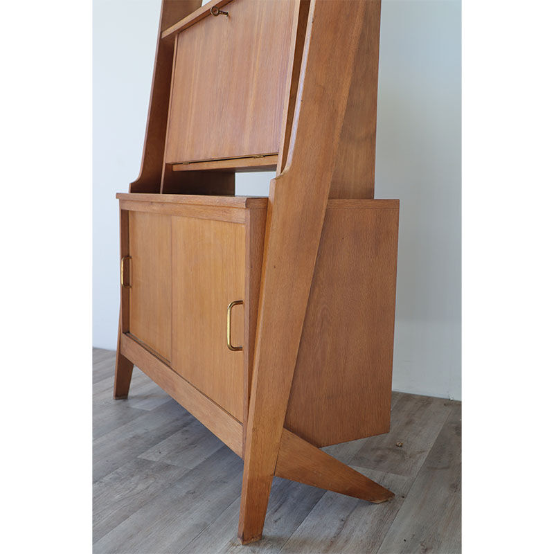 Bibliothèque avec secrétaire vintage en bois 1950