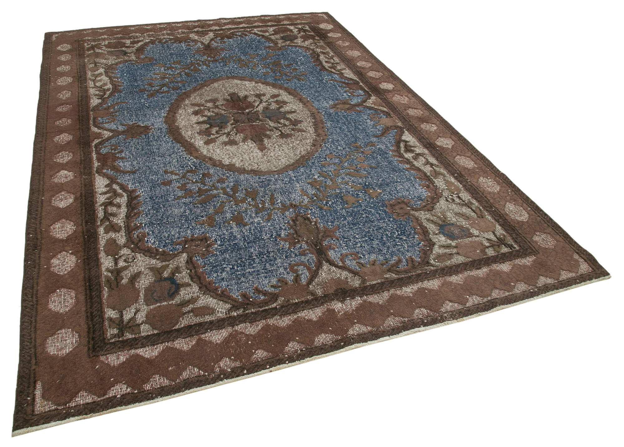 Handmade Distressed Oriental 1980s 210 cm x 306 cm Brown Carpet