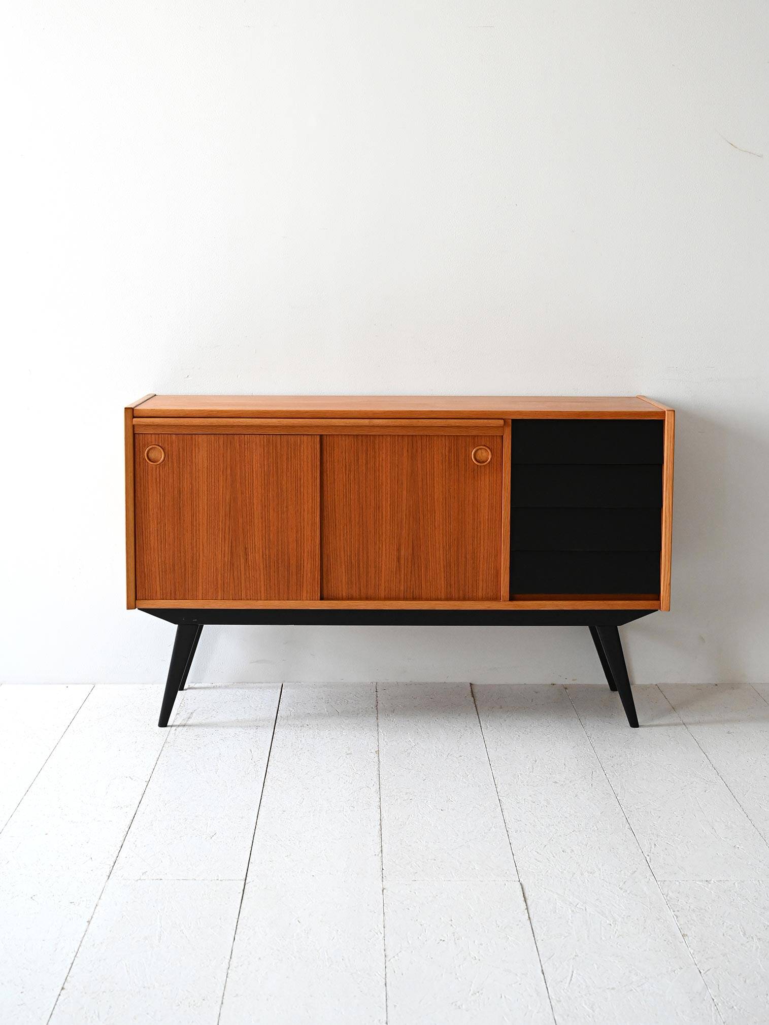 Scandinavian Teak Sideboard with Black Details