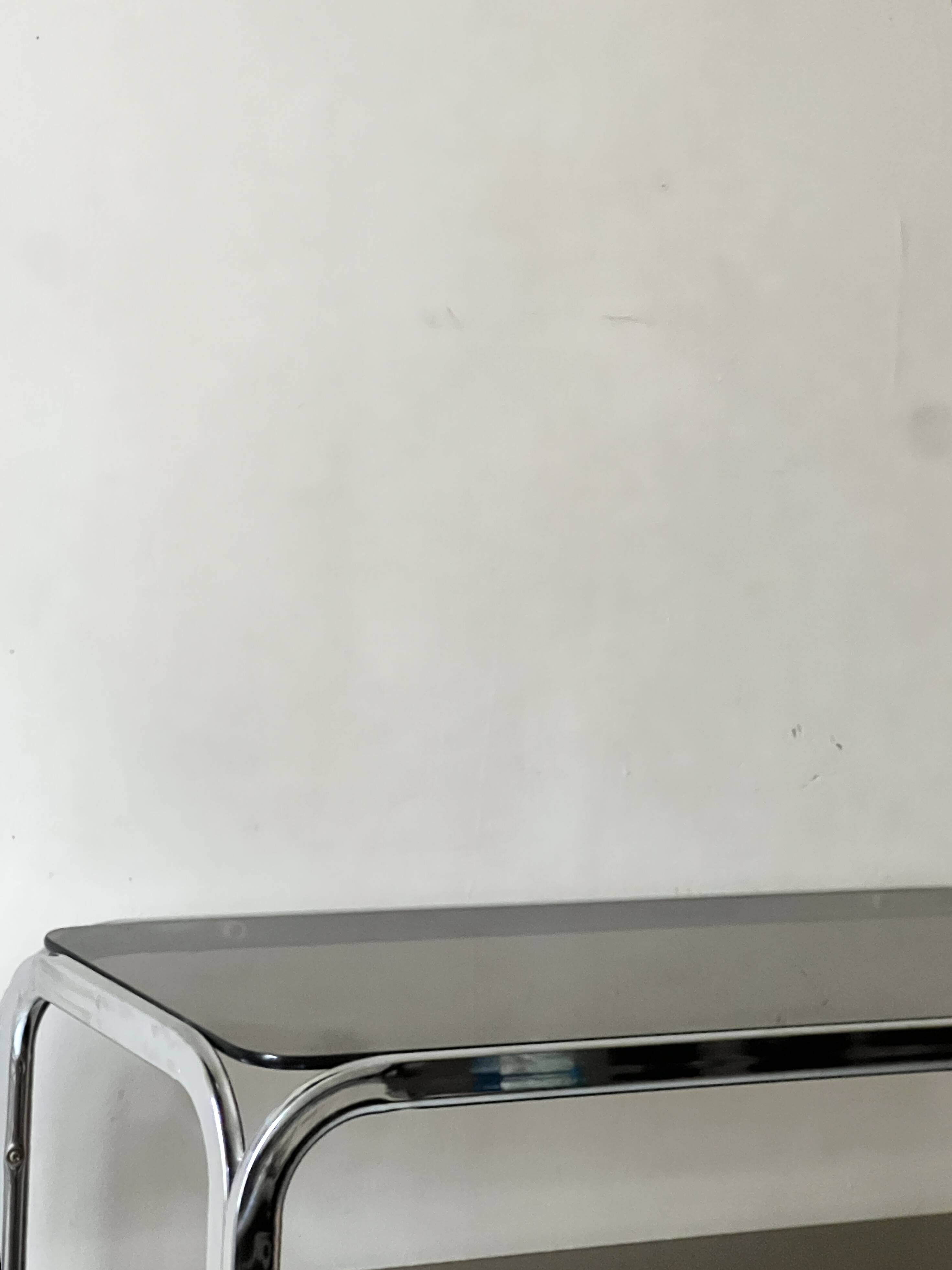 Hi-fi furniture sideboard/bar in smoked glass and chrome, 1970s design.