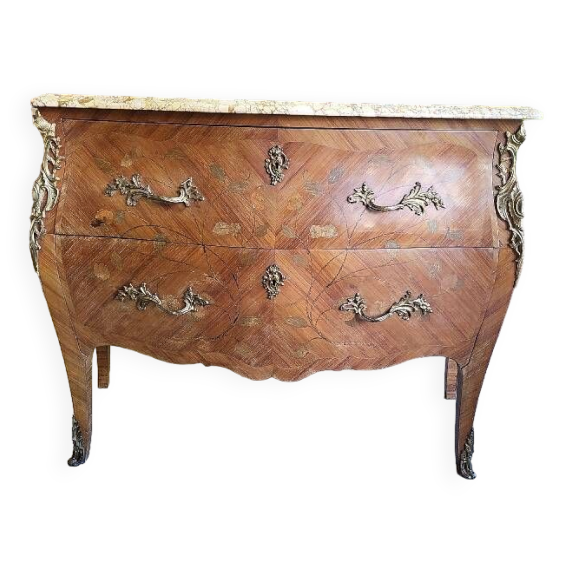 commode en bois de rose 2 tiroirs plateau marbre