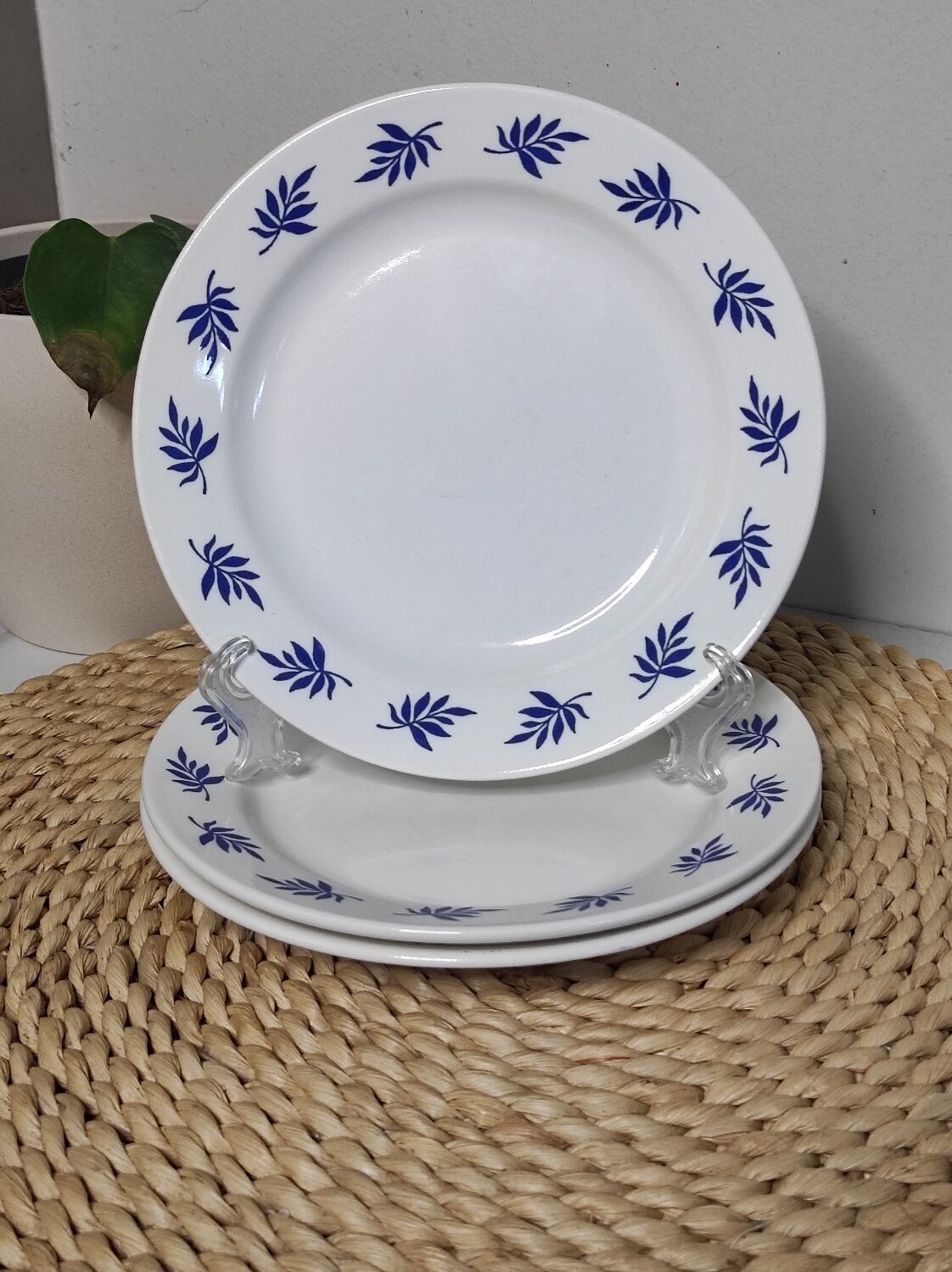 Dessert plates with blue leaves