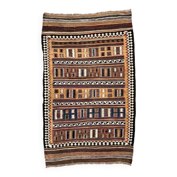 Vintage Persian Qasgai Kilim 254x154 cm Wool Kelim Rug Large Red, Black, Colorful