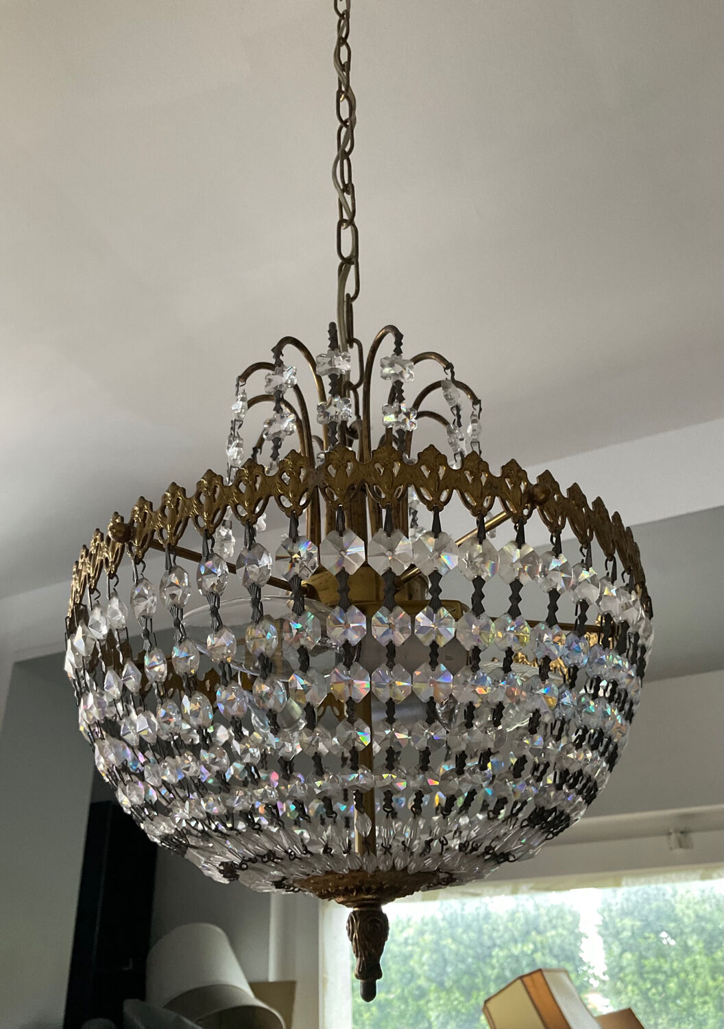 Brass tassel basket chandelier