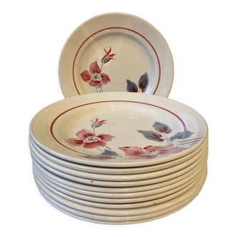 Lot de 12 assiettes semi creuses Sarreguemines, modèle « Clématites »