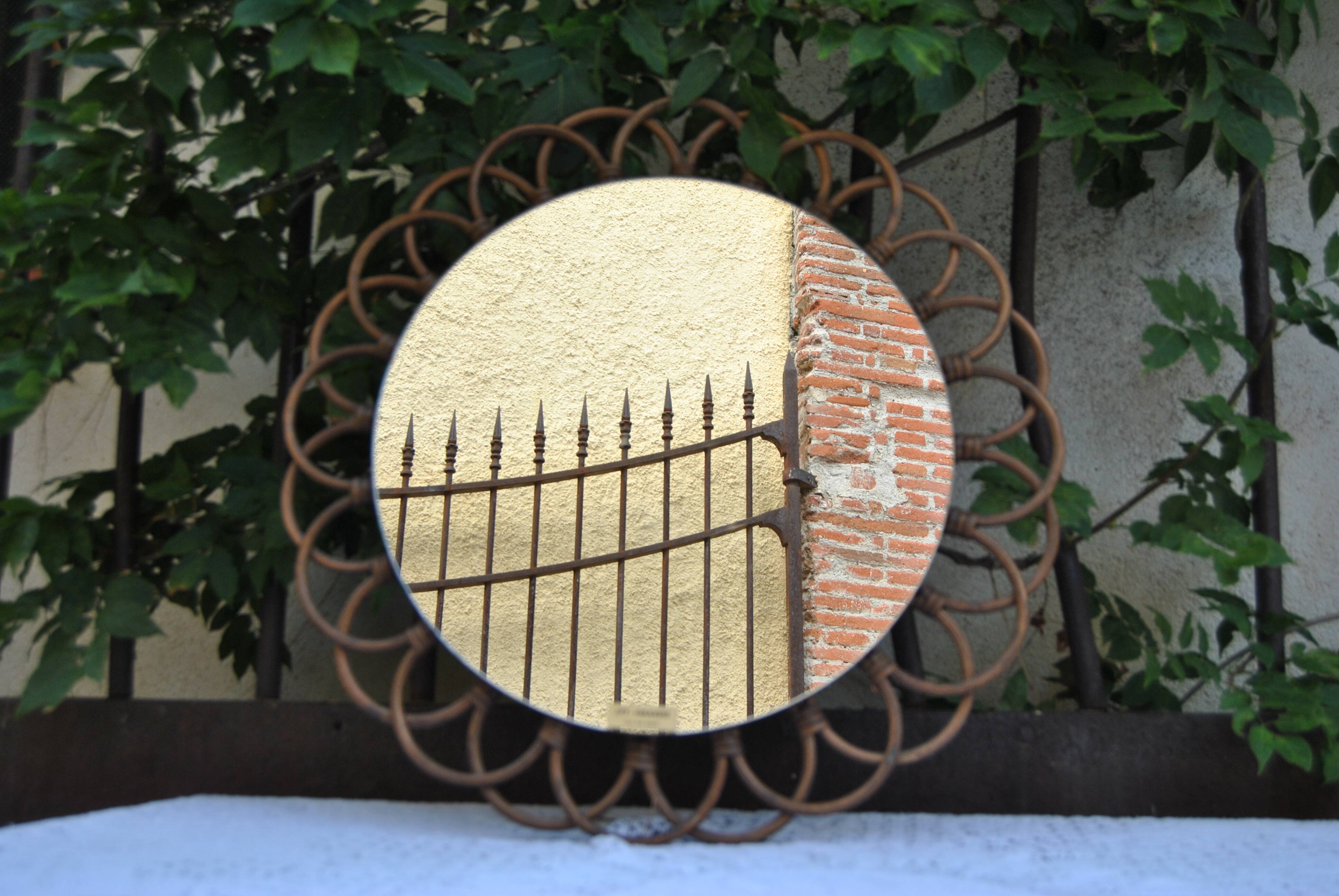 Rattan mirror "art vannerie" 60s 54cm