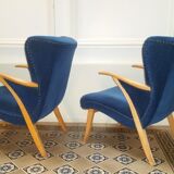 Pair of chairs Scandinavian wing stripes cocktail years 50 Blue
