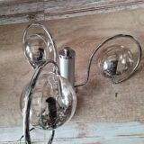 Chandelier with chrome metal frame from the 70s, 3 smoked globes