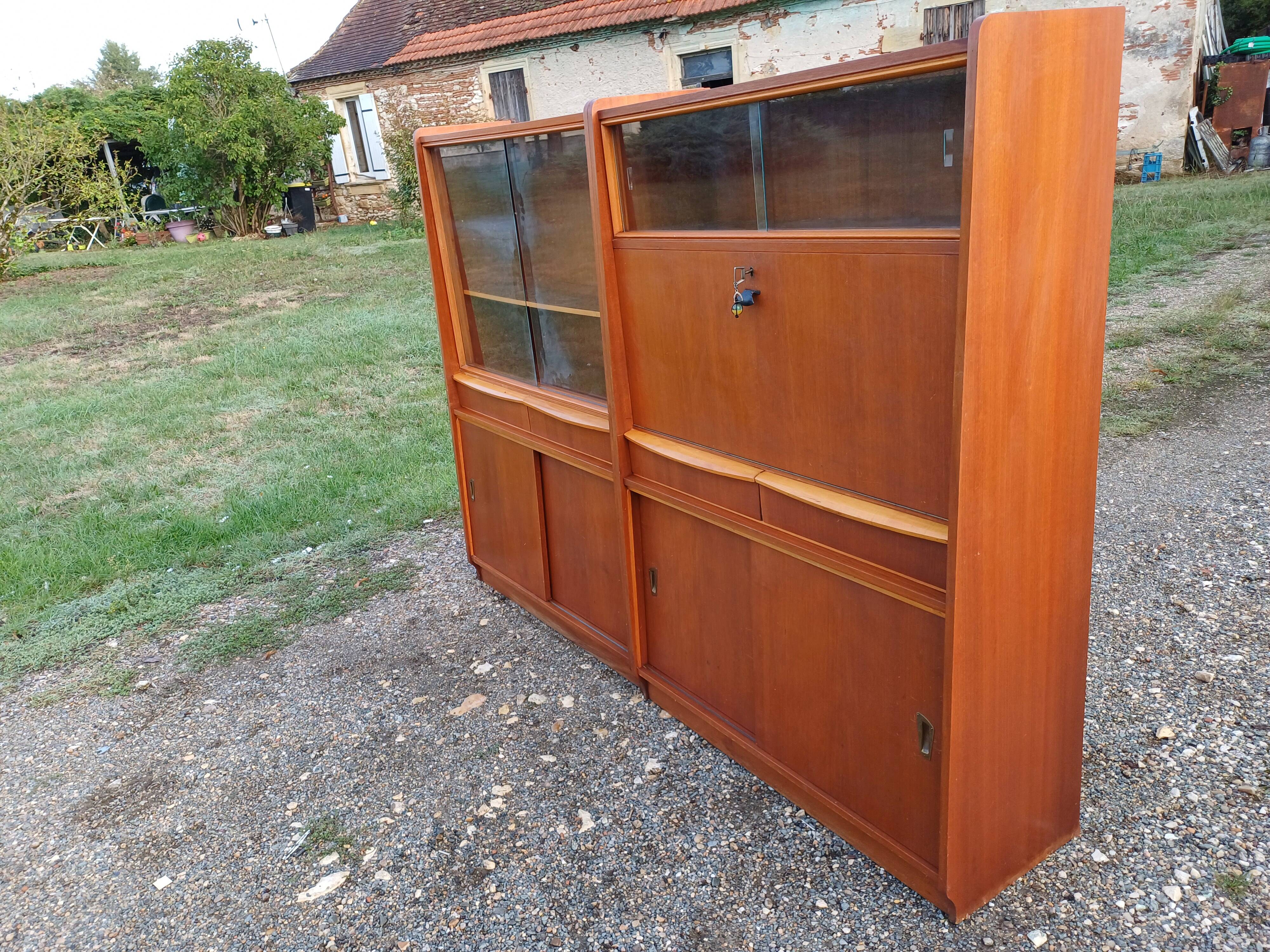 1950s wood and glass display cabinet