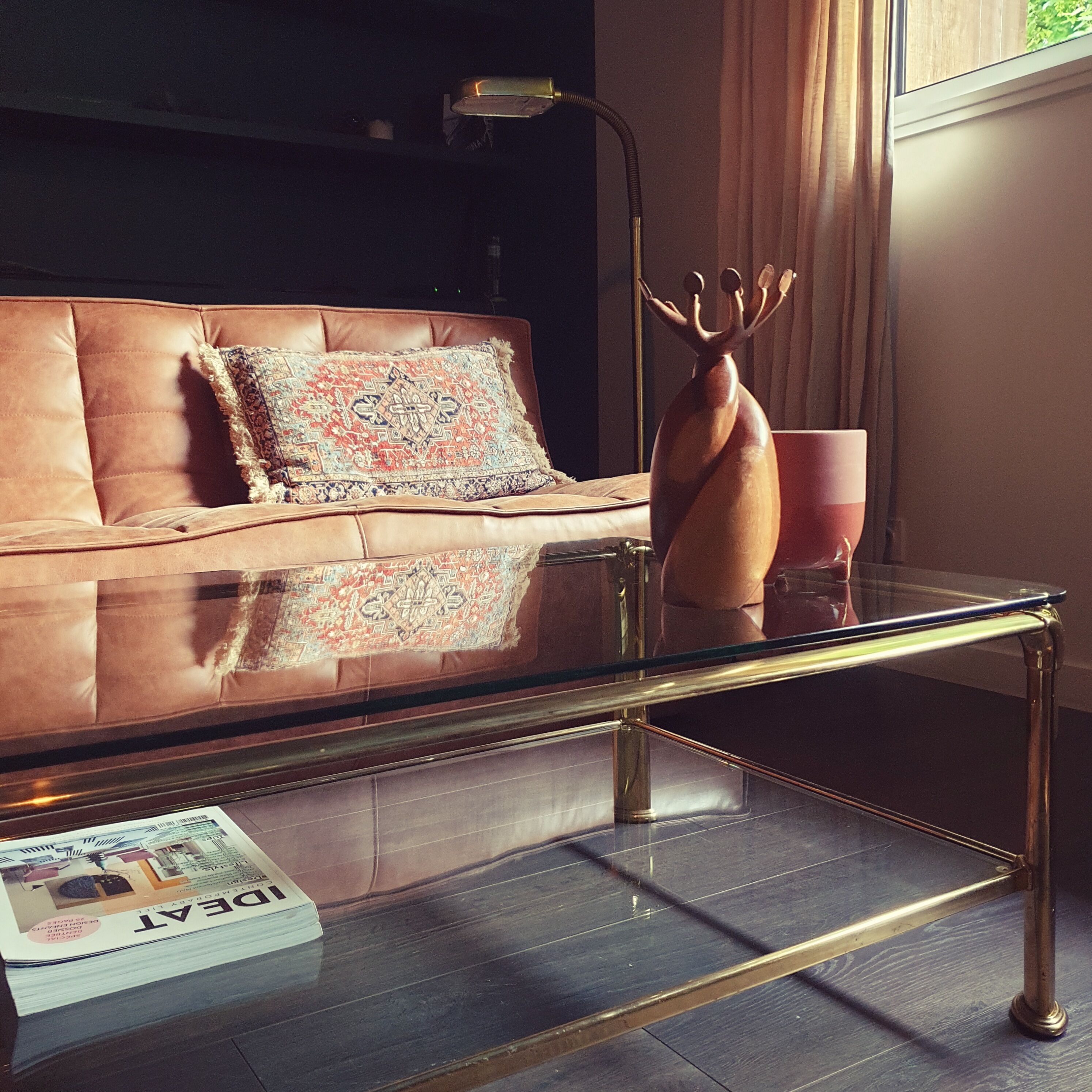 Vintage brass and glass coffee table, Italian, 70s Hollywood Regency style